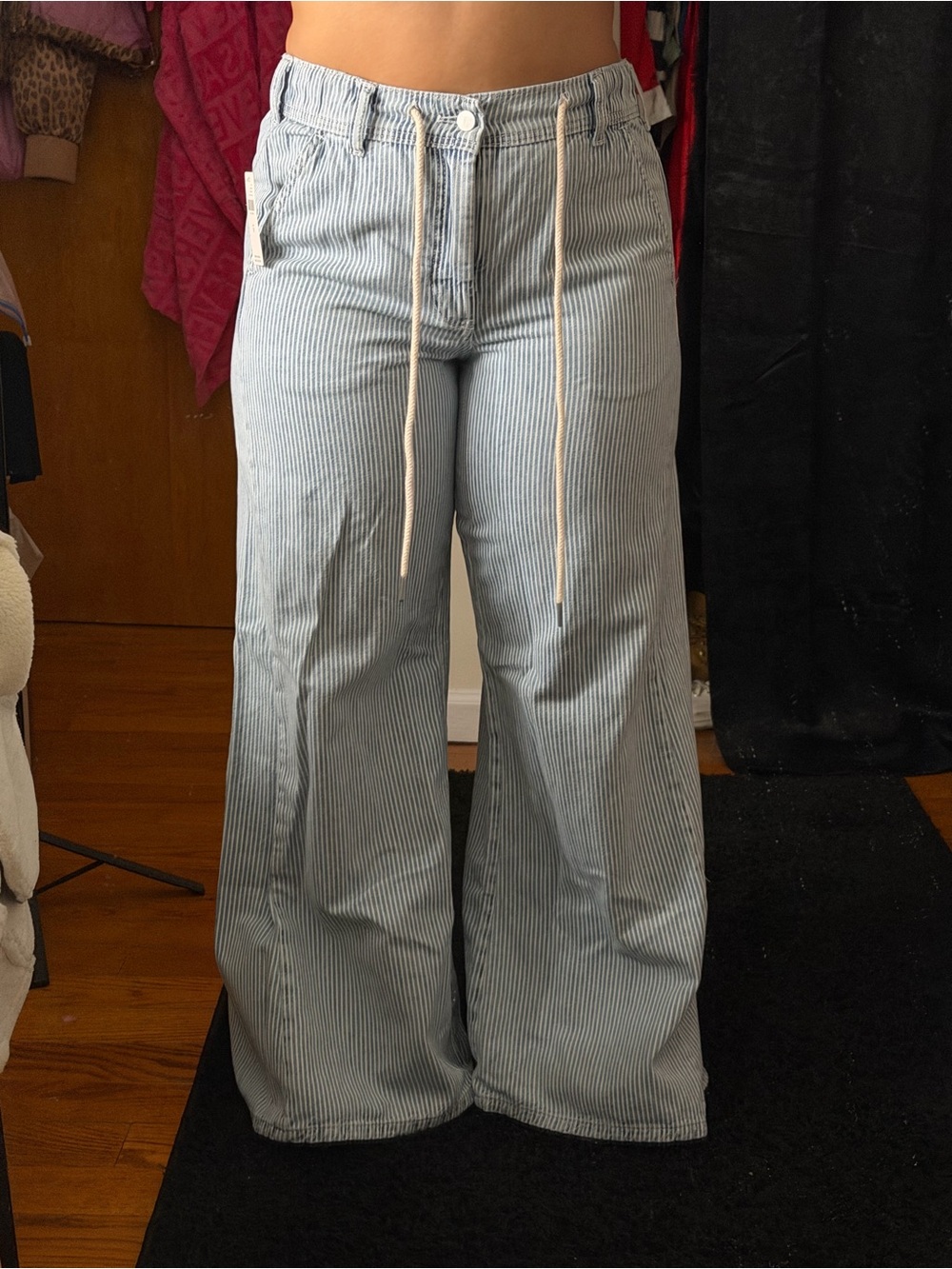 Pilcro Light Blue Pinstripe Wide Leg Jeans